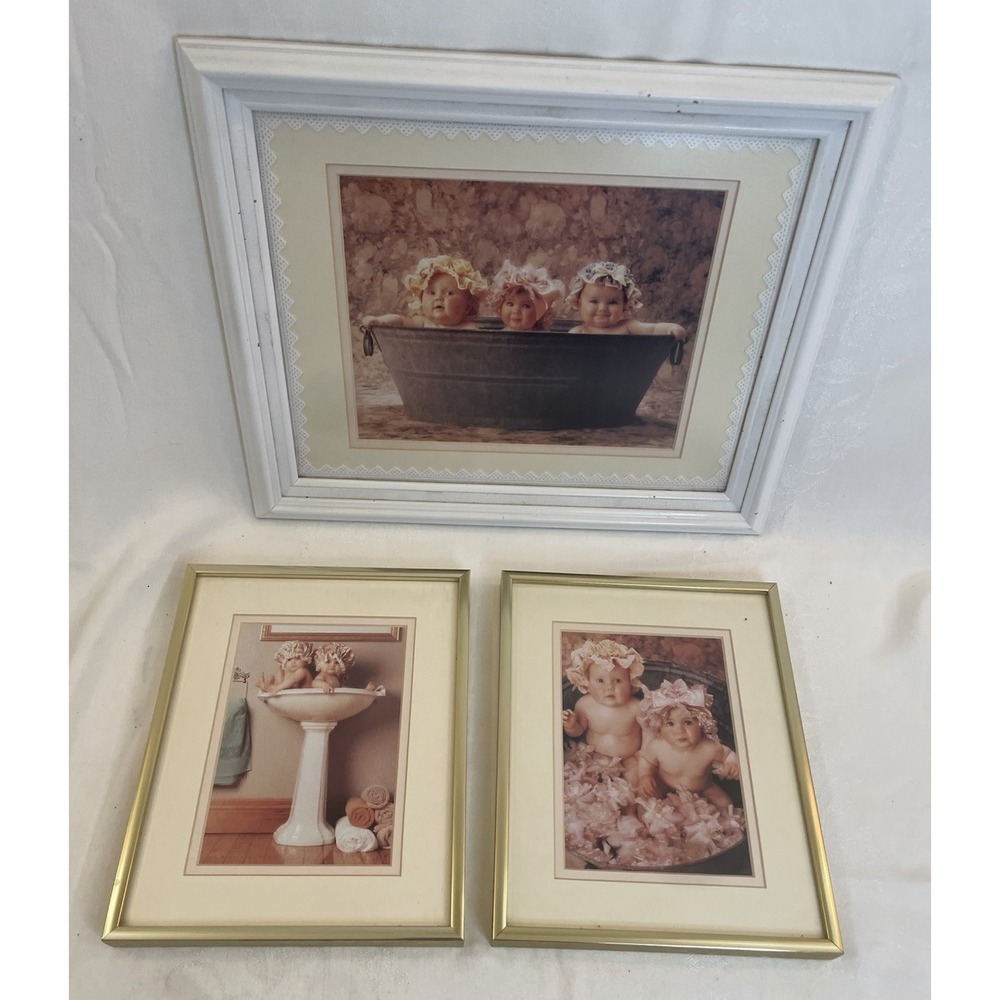 ANNE GEDDES Babies in Handbasin and Bathtub Pictures in Frames 8.5x10.5" 13x16"